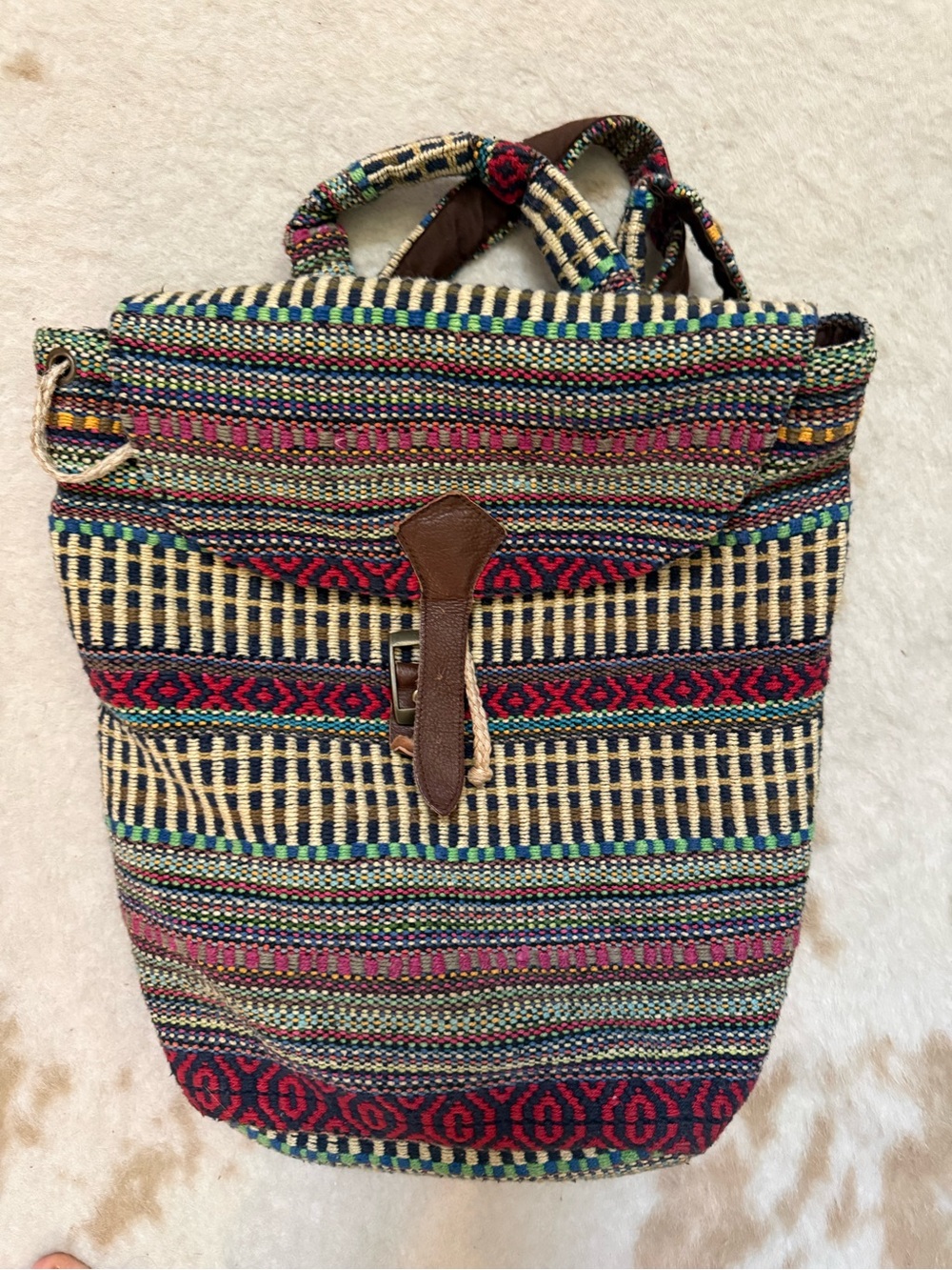Handwoven Multicolor Backpack Tote - Boho Woven Shoulder Bag